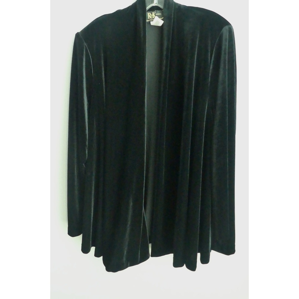 Vintage‎ 80's R&K Evening Black Velvet Open Front Cardigan Jacket Sz 12 Romantic